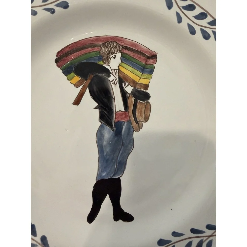 Vintage Villa Ceramica Portugal Hand Painted Folk Art Dinner‎ Plates Set 2